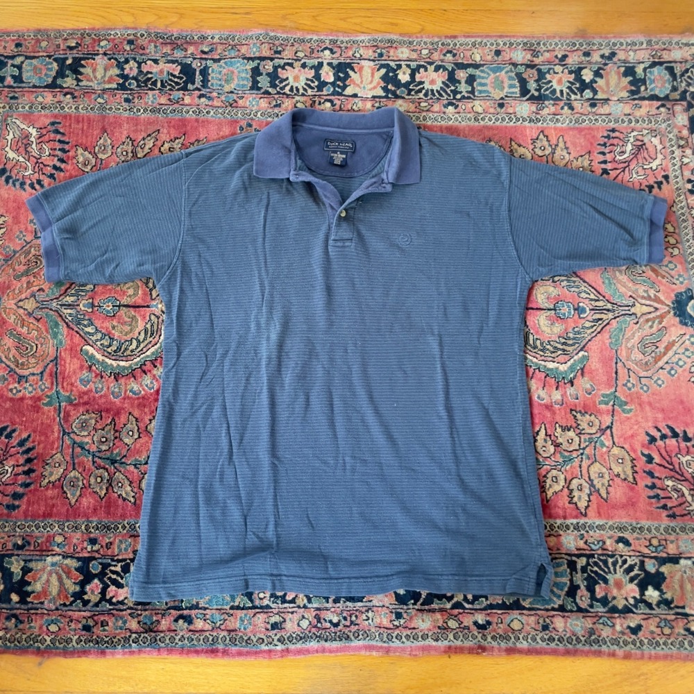 VTG 90s Duck Head Mens XL Blue Green Micro Stripe Cotton Short Sleeve Polo Shirt